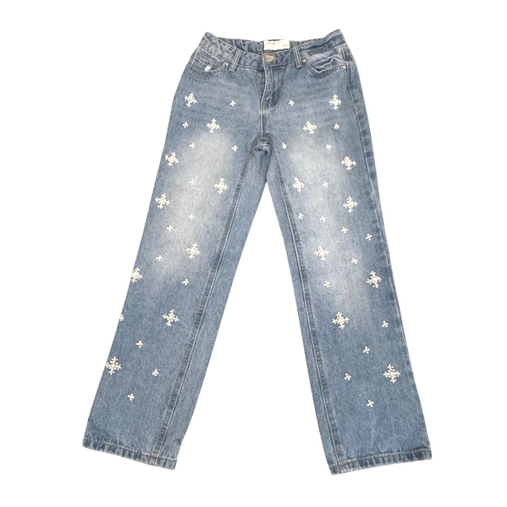 Banjara Jeans 3/25 Pearl Embellished Straight Leg Western‎ Pearlcore Denim Blue